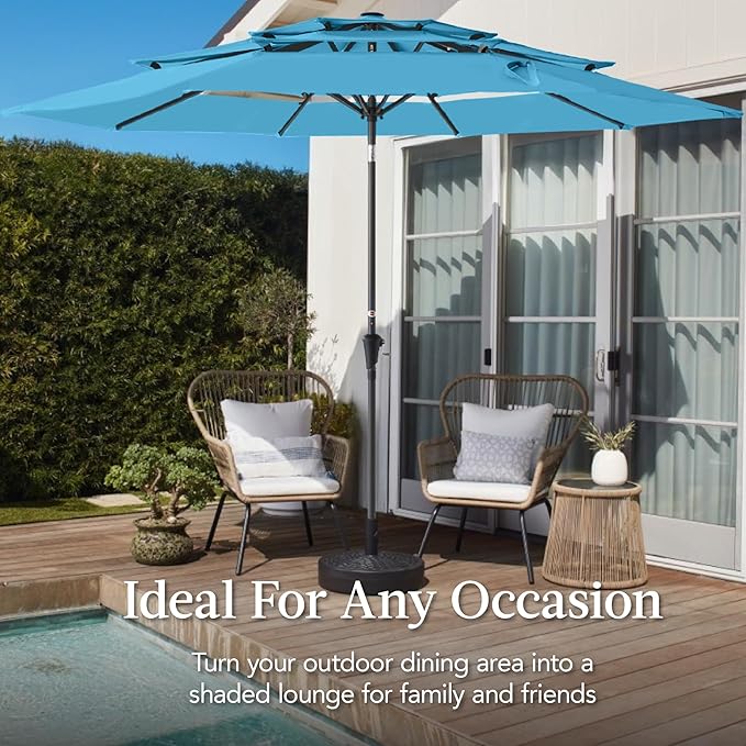 Best Choice Products 10ft 3-Tier Market Patio Umbrella, Outdoor Sun Shade with Tilt, Crank Lift, 8 Ribs for Backyard, Deck, Poolside – Sky Blue