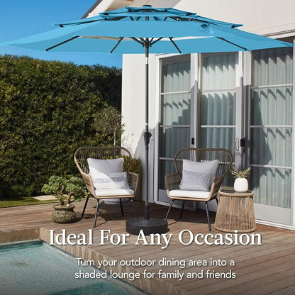 Best Choice Products 10ft 3-Tier Market Patio Umbrella, Outdoor Sun Shade with Tilt, Crank Lift, 8 Ribs for Backyard, Deck, Poolside – Sky Blue