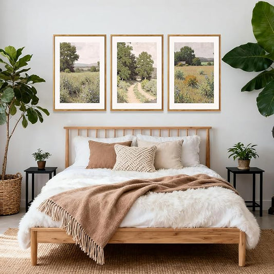 CHDITB Farmhouse Countryside Framed Canvas Wall Art, Rustic Nature Landscape Wall Decor, Vintage Pastoral Scenery Painting, Rural Meadow Path Artwork for Living Room, Bedroom, Office 24"x36"x3