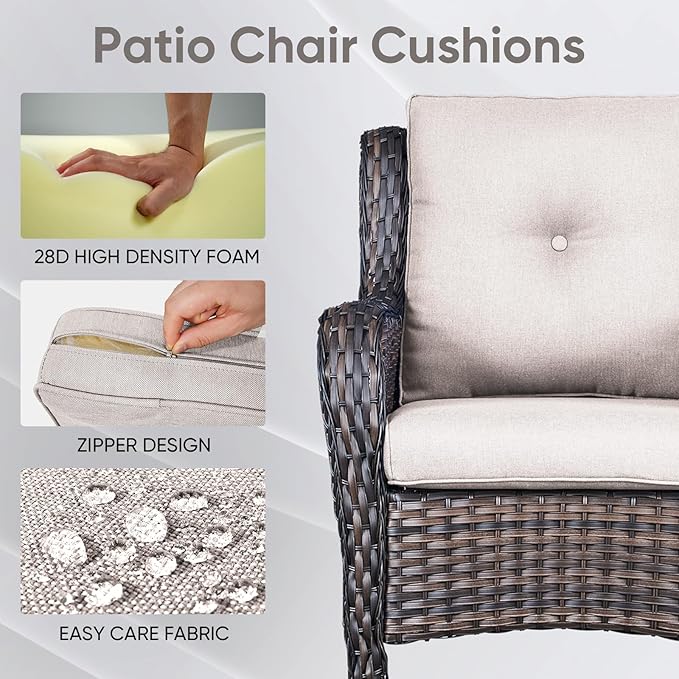 Outdoor Chair Cushions 3 Packs - Outside High Back Thick Water-Resistant Cushion 22x24 with Zipper Cover for Patio Glider Rocking Chairs Loveseat Couch – Beige/Buckle
