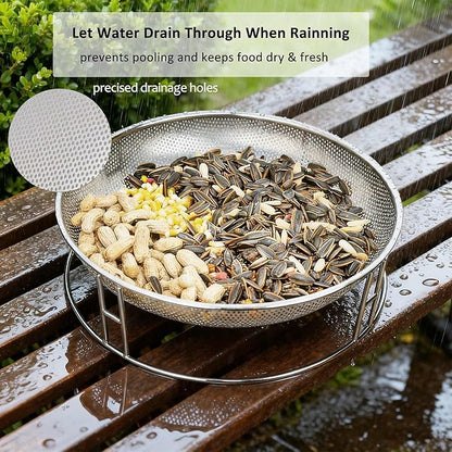 13-Inch Ground Feeding Platform for Birds, Squirrels, Ducks, Chicken, Stainless Steel Bird Feeders Combination with Additional Hanging Mesh Tray, Attracting Small Creatures for Backyard, Patio