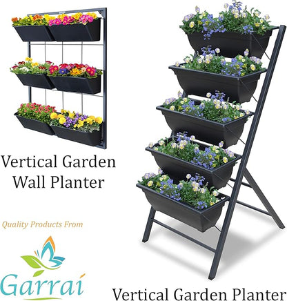 Vertical Garden Wall Planter. Ideal Indoor or Outdoor Container Gardening. Includes 6 Removable Pots and Wall Mounted Metal Frame. Self Draining Garden for Vegetables, Flowers or Herbs.