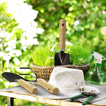 8-Piece Garden Hand Tool Set - Canvas Tote Gardening Tool Kit with Snip, Pruner, Rake, Trowel, Shovel, Spray Bottle, and Soft Wire Tie by Pure Garden
