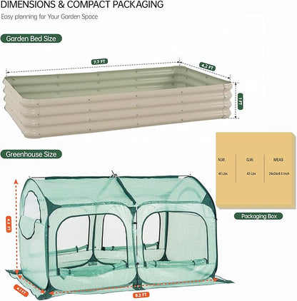 Pop up Tunnel Greenhouse Cover Plant Tent with 8x4FT Riased Garden Bed Set ,Raised Planter Box