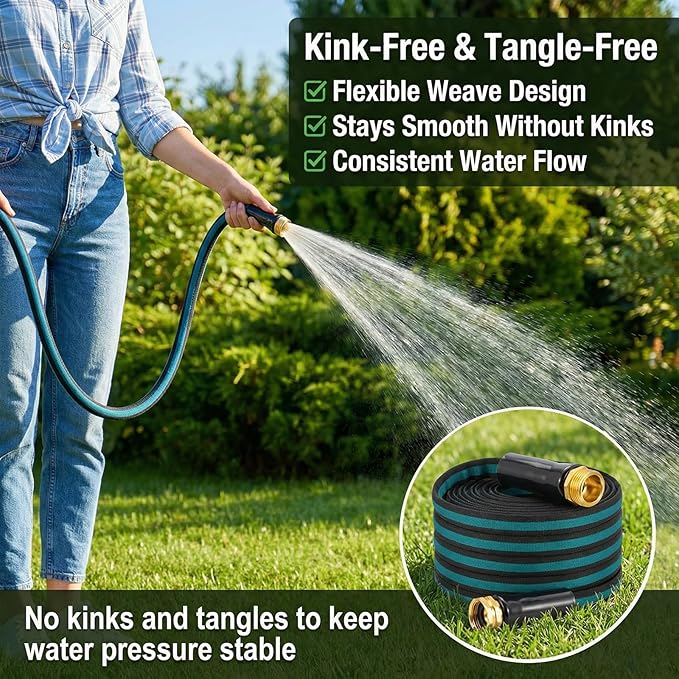 75FT Lightweight Garden Hose – Kink-Resistant, Flexible, High-Pressure Hose for Outdoor Watering, Lawn Care, Garden, and Car Cleaning