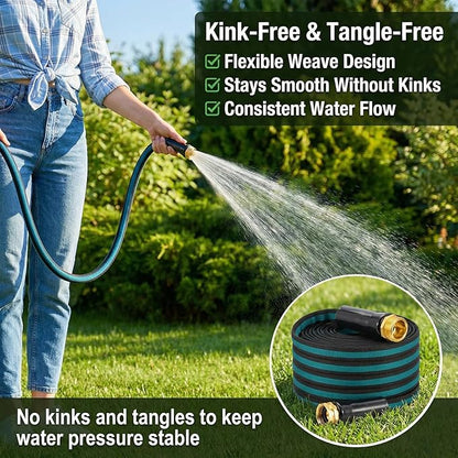 100FT Lightweight Garden Hose – Kink-Resistant, Flexible, High-Pressure Hose for Outdoor Watering, Lawn Care, Garden, and Car Cleaning