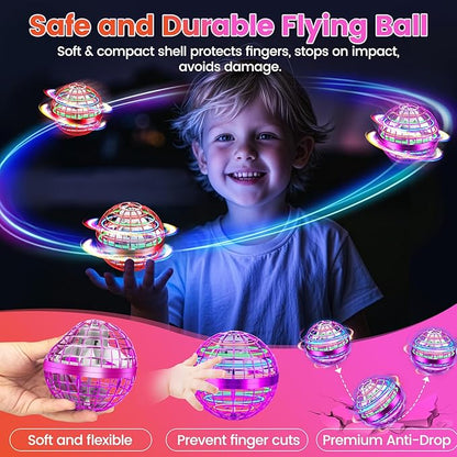 Flying Orb Ball Toy, 2026 Upgrade Hand Controlled Hover Ball with LED Lights, 360° Rotating Boomerang Globe, Cool Mini Drone, Ideal Birthday&Christmas Gift for Boys Girls-Red & Purple