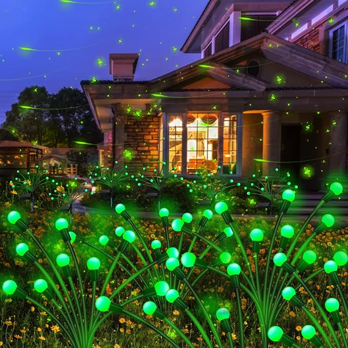 Kohlrabi Solar St Patricks Day Lights Outdoor, 2 Pack 16 LED Solar Green Firefly Lights, Waterproof Wind Swaying Light for St. Patrick's Day Irish Day Outside Yard Patio Decoration