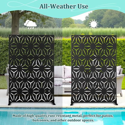 Metal Privacy Screen Outdoor Privacy Screen, Freestanding Fence Panel for Outside, 72''H×47''W, Decorative Screen Panel for Backyard/Patio/Deck