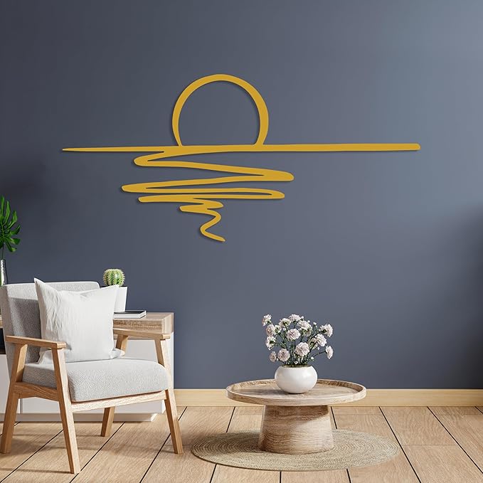 Sunrise Metal Wall Art, Sunset Metal Wall Decor for Living Room, Sunshine Line Art Home Decor Outdoor Indoor, Sun Design Modern Artwork for Walls, Abstract Sunset Wall Decor, Housewarming Gifts