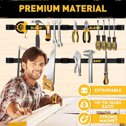 ELEAD 9-Piece 12" Magnetic Tool Holder Storage Organizer - Wall Mount Rack Garage Organization Power Magnet Hanger Workbench Board Slatwall Van Organizers Mounted Hanging Strip