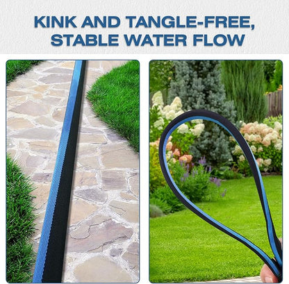 Ultra Lightweight 25FT Garden Hose - Heavy-Duty Kink-Free Flexible Hose, Non-Expanding Design with Aluminum Brass Fittings, Crush-Proof for Yard/Lawn/Outdoor Use(black-blue, 25 FT)