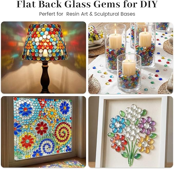 FUTUREPLUSX 5 Lb Flat Glass Beads, 500 PCS Assorted Colors Flat Gems for Aquarium Pebbles Vase Filler DIY Craft Table Scatter Decor