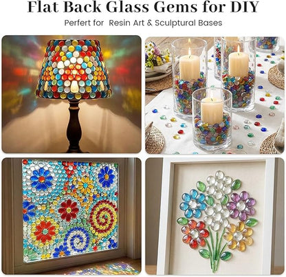 FUTUREPLUSX 5 Lb Flat Glass Beads, 500 PCS Assorted Colors Flat Gems for Aquarium Pebbles Vase Filler DIY Craft Table Scatter Decor
