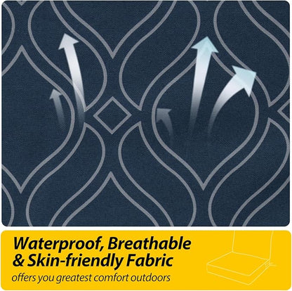 AAAAAcessories Outdoor Seat Cushions for Chairs, Fade-Resistant, Waterproof Patio Furniture Replacement Cushions, 25.5" x 25.5" x 5" + 25.5" x 19", Slate Blue Vine Trellis