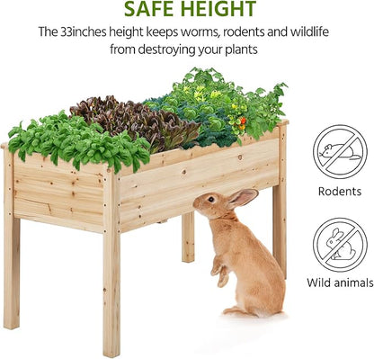 Yaheetech 1pc Raised Garden Bed 48x24x30in Elevated Wooden Horticulture Planter Box with Legs Standing Growing Bed for Gardening/Backyard/Patio/Balcony