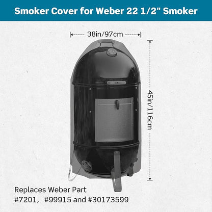 Stanbroil Premium Cover for 22" Smokey Mountain Cooker, Round Smoker Grill Cover Replaces Weber Part # 7201 and 99915, Black