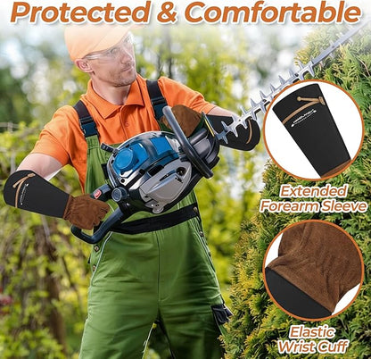 HLDD HANDLANDY Long Gardening Gloves for Women Men - Leather Rose Pruning Gloves Thorn Proof - Breathable Working Glove