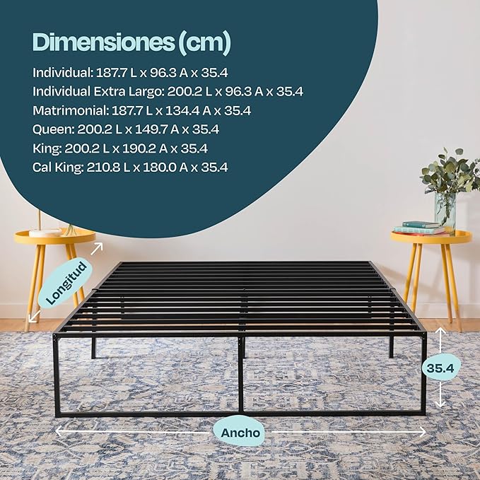 Linenspa Folding Metal Platform Bed Frame - Easy Assembly - Sturdy Steel - No Box Spring Needed - Underbed Storage - Mattress Foundation - 14" High - Traditional Design - Queen Size
