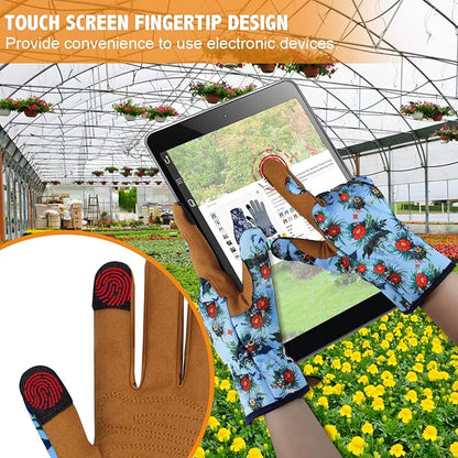 Leather Gardening Gloves for Women Thorn Proof Garden Gloves Touch Screen Working Gloves Gifts,M