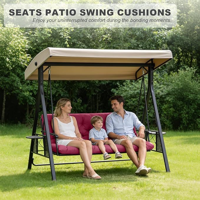 Porch Swing Cushions,Outdoor Cushions 3 Seater Replacement with Backrest, Waterproof Thickened Bench Cushion with Ties for Porch, Patio,Outdoor, Backyard and Garden (Wine Red 47 * 40 in)