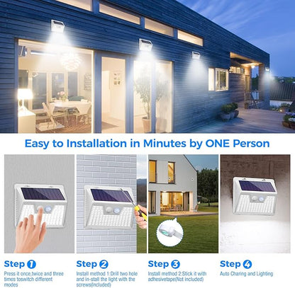 Peasur Solar Lights Outdoor Waterproof [12 Packs/140 LEDs], 3 Lighting Modes Motion Sensor Ultra Bright Security Lights for Outside Fence Patio Deck[White]