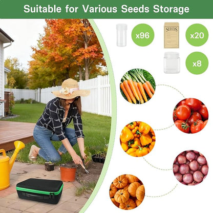 104 Slots Seed Storage Organizer Box with 20 Envelopes, Garden Seed Containers 1 oz 5 oz with Labels, Seed Packet for Plant, Flower,Vegetable Seeds