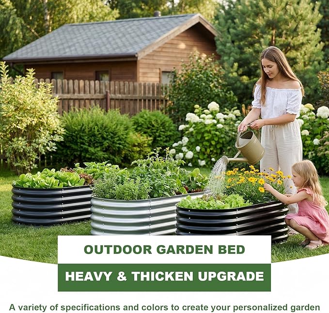 AHEONLAR 3 Pack 4×2×1.5ft Galvanized Raised Garden Bed Outdoor, Sturdy Planter Boxes for Vegetables, Fruits, Flowers and Plants, Easy Assembly, Grey