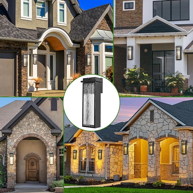 16" Black Dusk to Dawn LED Outdoor Wall Light, Large Exterior Lighting Fixture, Modern Outside Wall Mounted Porch Sconce, Waterproof Patio Lantern Lamp with Sensor, 1 Pack