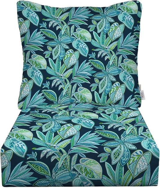 RSH DECOR Deep Seating Cushion with Pillow Back | 24” x 26” Seat | Water and Fade-Resistant Spun Fabric | Outdoor Chair Cushion Set for Patio Furniture | Crestwood Marine