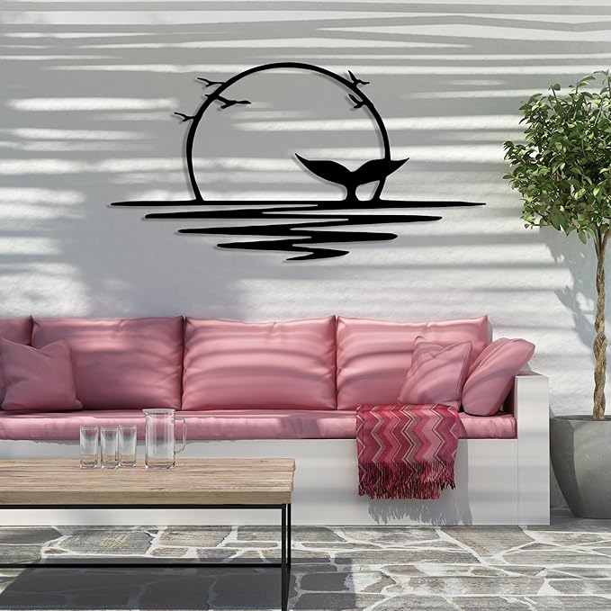 Sunrise Metal Wall Art, Sunset Metal Wall Decor for Living Room, Sunshine Line Art Home Decor Outdoor Indoor, Sun Design Modern Artwork for Walls, Abstract Sunset Wall Decor, Housewarming Gifts