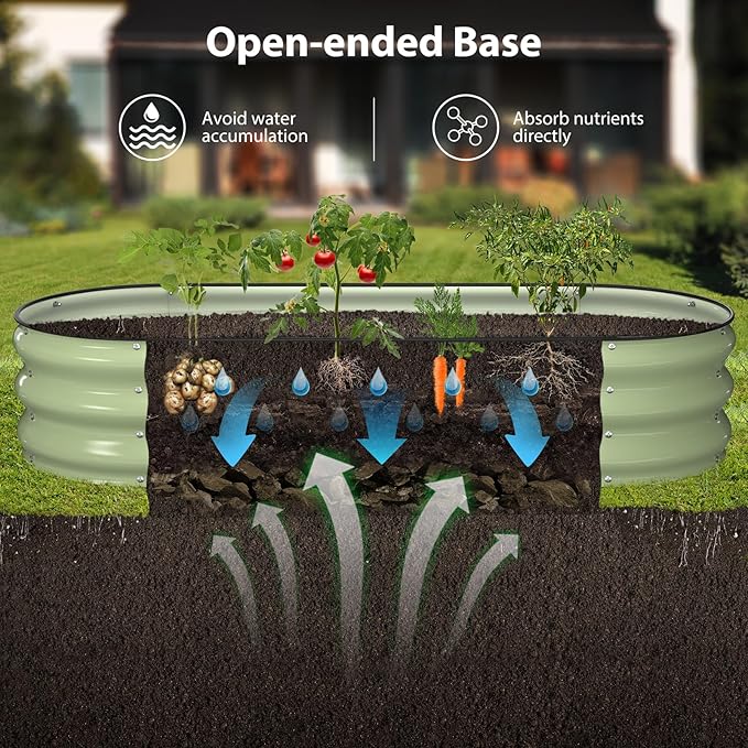 Winpull Raised Garden Bed Kit, 5x2x1 ft Galvanized Planter Box Outdoor with Safety Edging, Large Metal Raised Beds for Gardening Vegetables Flower Fruits (Avocado Green)