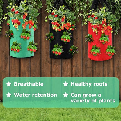 6 Pieces 3 Gallon Tomato and Herb Planter Hanging Aeration Fabric Strawberry Grow Bags Hanging Strawberry Planter Upside Down Tomato Plant Hanger Vegetable Planting Bags for House (Black, Green, Red)