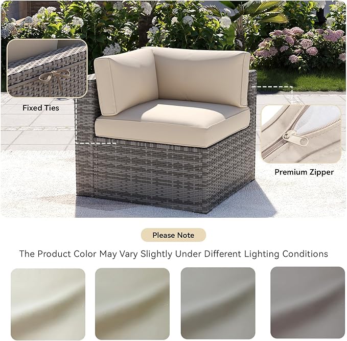 Aoxun 14pcs Patio Cushion Covers Replacement, Waterproof Outdoor Furniture Cushion Covers with Zipper and Non-Slip Bottom, Patio Sofa Couch 3 Sizes for Patio Sectional, Covers Only (Beige)