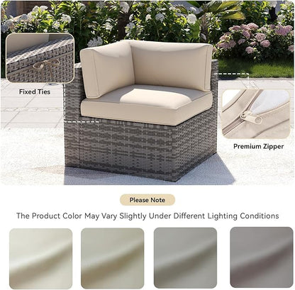 Aoxun 14pcs Patio Cushion Covers Replacement, Waterproof Outdoor Furniture Cushion Covers with Zipper and Non-Slip Bottom, Patio Sofa Couch 3 Sizes for Patio Sectional, Covers Only (Beige)