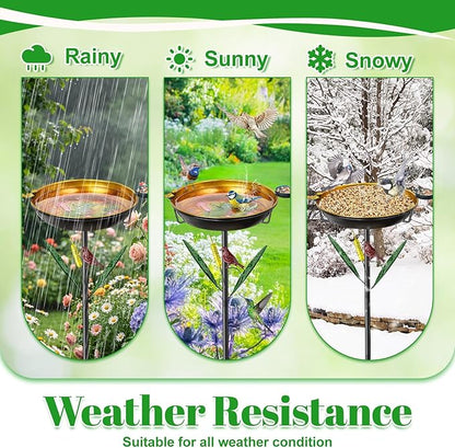 2-in-1 Bird Baths for Outside, 11.8” Diameter x 2” Deep Metal Removable Bird Feeder Water Bowl with Upgraded 5 Prongs Base, 33.5" Freestanding Garden Birdbaths for Outdoors Patio Yard Lawn Art Decor