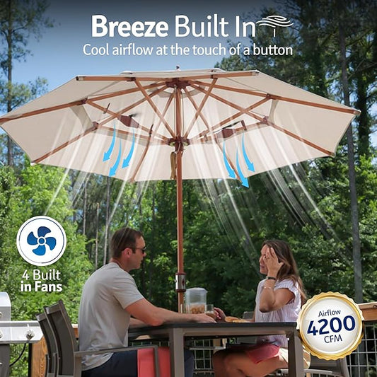 Alizé 10 ft Patio Umbrella with Built in Cooling Fans USB Ports | Windproof Table Umbrella for outdoor patio with UPF 50+ UV Protective Fabric | Waterproof, Non Fading, Premium Deck and Pool Shade