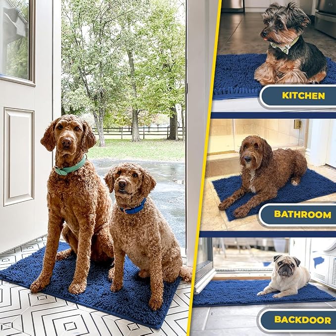 Muddy Mat® | Super Water Absorbent Door Mat Indoor, Microfiber Quick Dry Chenille Entryway Rug, Slip Resistant Front Door Mat, Indoor Mats for Entryway, Machine Washable Pet Rug, Navy Blue 28"x18"