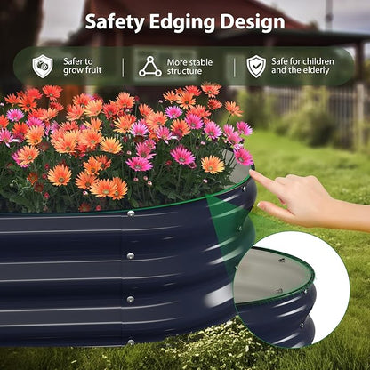 Winpull Raised Garden Bed Kit, 6x3x1 ft Galvanized Planter Box Outdoor with Safety Edging, Large Metal Raised Beds for Gardening Vegetables Flower Herb (Navy Blue)