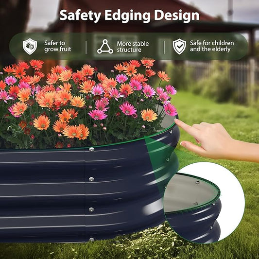 Winpull Raised Garden Bed Kit, 6x3x1 ft Galvanized Planter Box Outdoor with Safety Edging, Large Metal Raised Beds for Gardening Vegetables Flower Herb (Navy Blue)