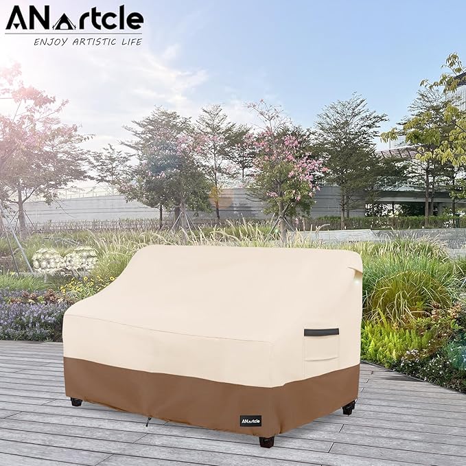 2-Seater Patio Loveseat Cover,58W x 32.5D x 31H Inches Outdoor Couch Cover,100% Waterproof Heavy Duty Patio Sofa Covers,Patio Furniture Covers,Beige&Brown