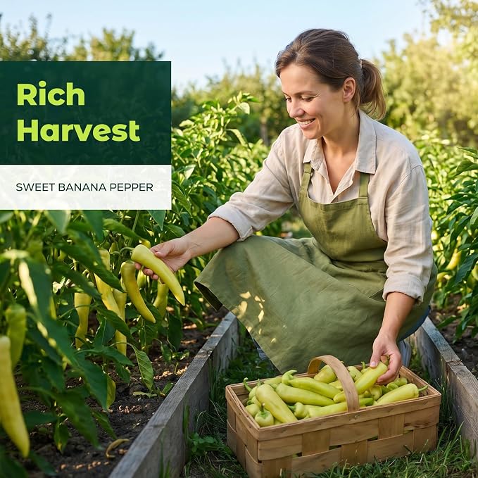 200 Heirloom Sweet Banana Pepper Seeds for Planting – Mild Pepper, High Germination, Fast-Growing, Ideal for Home Garden, Container or Pickling
