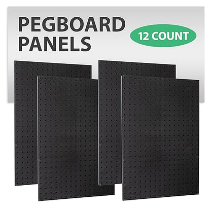 WallPeg Pegboard Panels Garage Organization - 12 ea (24"x16") Black Peg Board Panel Set - (PB-1-B) Tool Organizer, Crafts, Shop, Home, Office, Wall Storage Kit