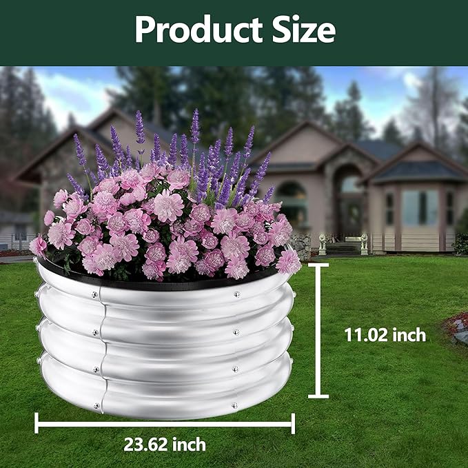 Galvanized Raised Garden Bed Outdoor, 3 Pcs 2x2x1Ft Round Raised Beds for Gardening, Metal Planter Box for Planting Plants Vegetables