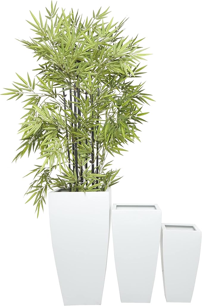 Deco 79 Metal Indoor Outdoor Planter Light Weight Large Planter Pot with Tapered Base and Fluted Design, Set of 3 Planters 30", 25", 20"H, White