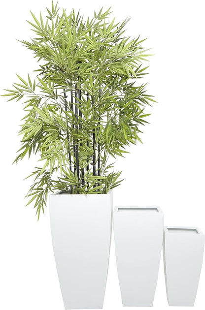 Deco 79 Metal Indoor Outdoor Planter Light Weight Large Planter Pot with Tapered Base and Fluted Design, Set of 3 Planters 30", 25", 20"H, White