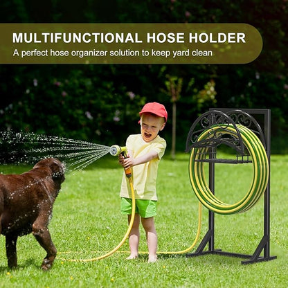 Heavy Duty Garden Hose Holder with Storage Basket, Detachable & Super Stable Water Hose Holder for Outside, Supports 160-Feet Hose, Perfect for Yard and Lawn