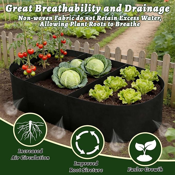 Thick 47x24x12 Inch Oval Fabric Raised Garden Bed Liner, Extra Strong Planter Liner for Wooden Metal Frames, Heavy Duty Aeration Cloth Grow Bag for Vegetables, Outdoor Patio Use