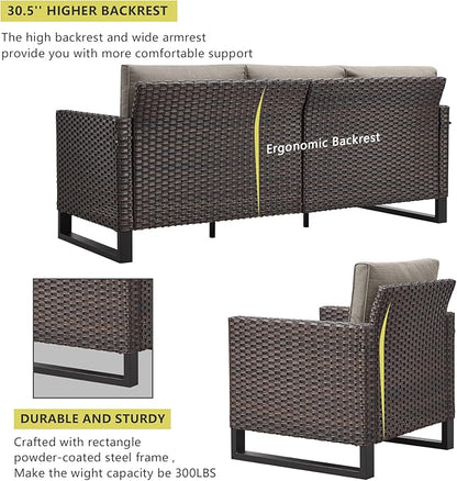 HUMMUH 8 Piece Patio Furniture All Weather 6-Seater Outdoor Sectional Sofa with Patio Swivel Chairs and Outdoor Chairs Ottomans for Porch,Garden,Backyard,Deck(Brown/Grey)