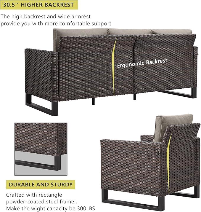 HUMMUH 9 Piece Patio Furniture Set PE Wicker Outdoor Sectional Sofa and Patio Swivel Chairs Outdoor Chairs Storage Box Ottomans for Porch,Garden,Backyard,Deck(Brown/Grey)